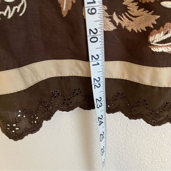 Ann Taylor Loft floral embroidered brown linen blend lined A line skirt midi -6 - Picture 9 of 10